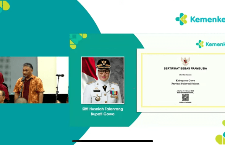 Kabupaten Gowa Raih Sertifikat Bebas Frambusia dari Kemenkes RI